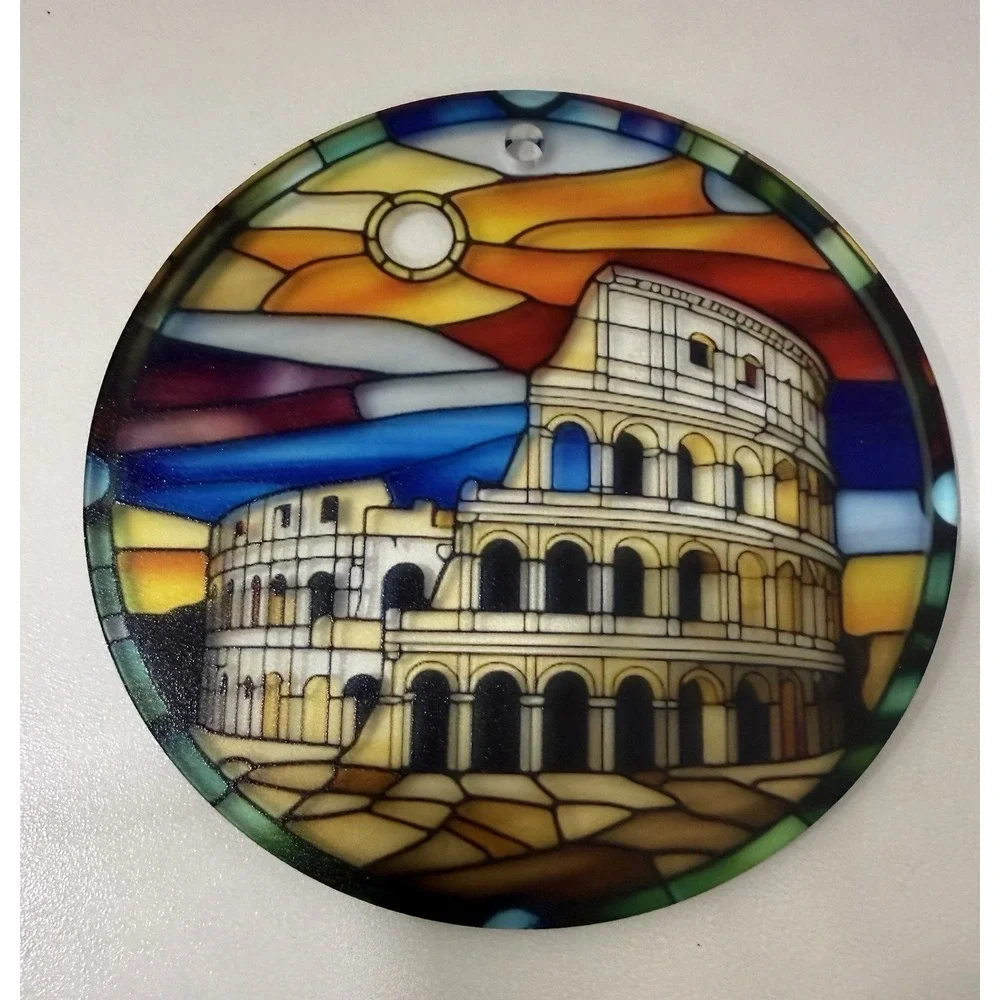 NEW Italy Rome Colosseum Stained Glass Look Handmade Christmas Ornament